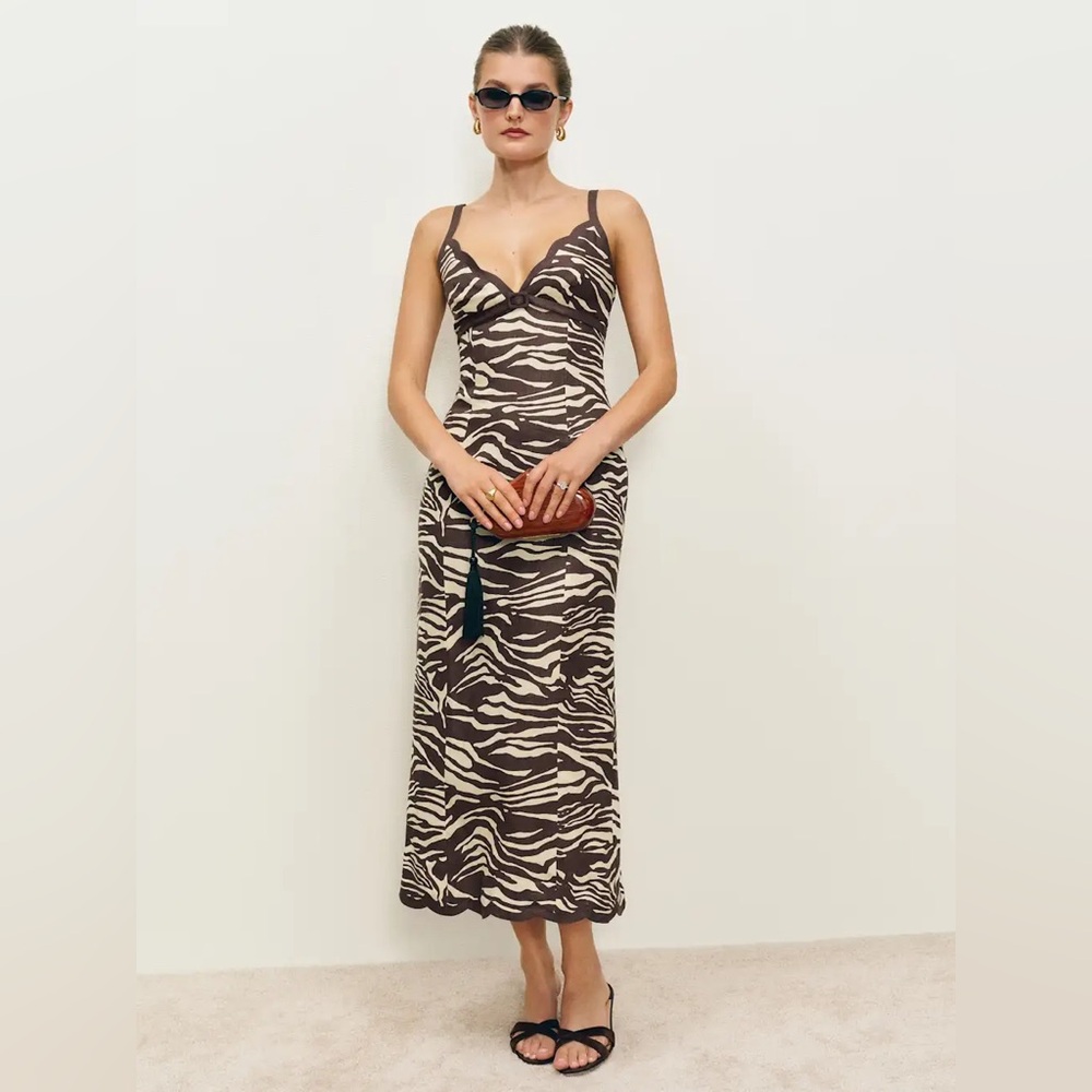 NWT Reformation Zebra Print Midi Dress in Brown and Cream